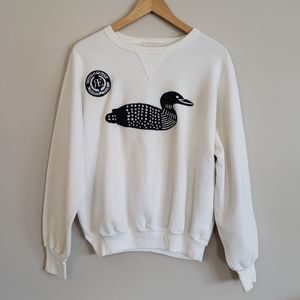 Vintage Rare White Crewneck Sweater with Black Duck Embroidered (Size M)